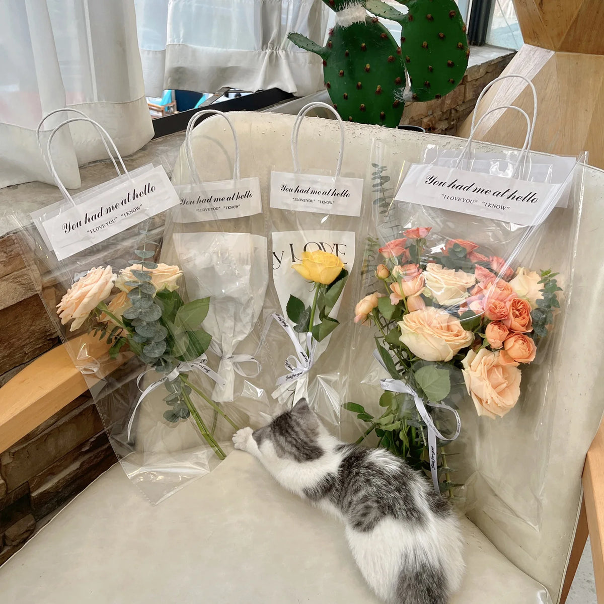 10-Pack Transparent Flower Bouquet Gift Bags | PVC Tote
