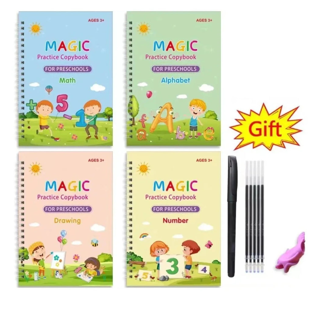 4-Pack Reusable Magic Groove Copybook – Kids Handwriting Set
