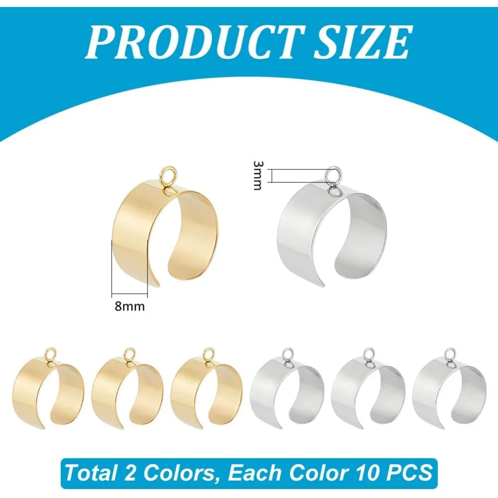 20Pcs Stainless Steel Adjustable Open Cuff Ring Bases with Loop