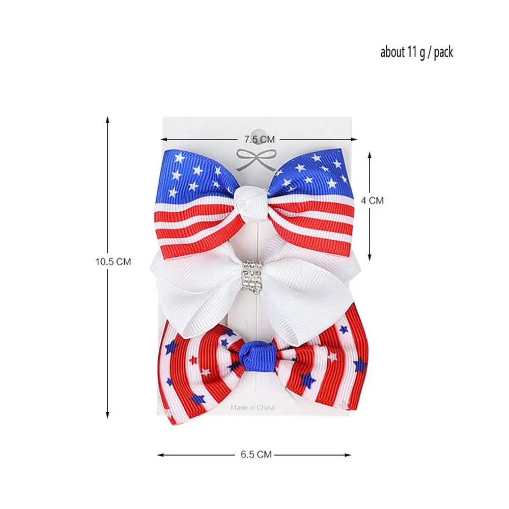 3-Piece Kids USA Patriotic Handmade Hair Clips | Girls Hairpins