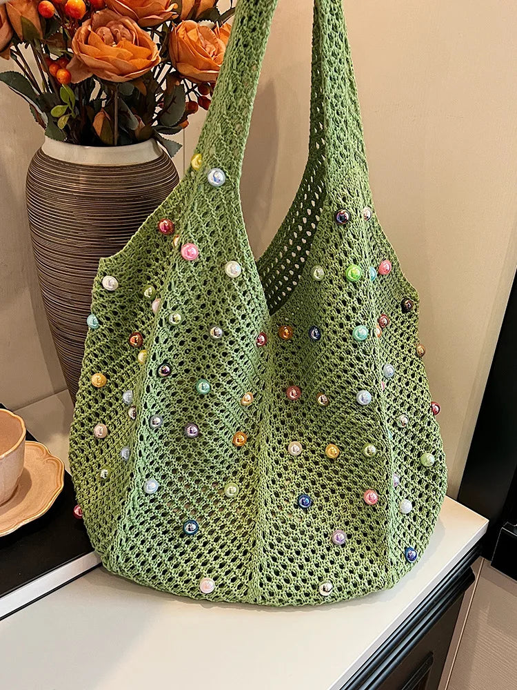 Handmade Knitted Woven Crossbody Bucket Handbag for Women