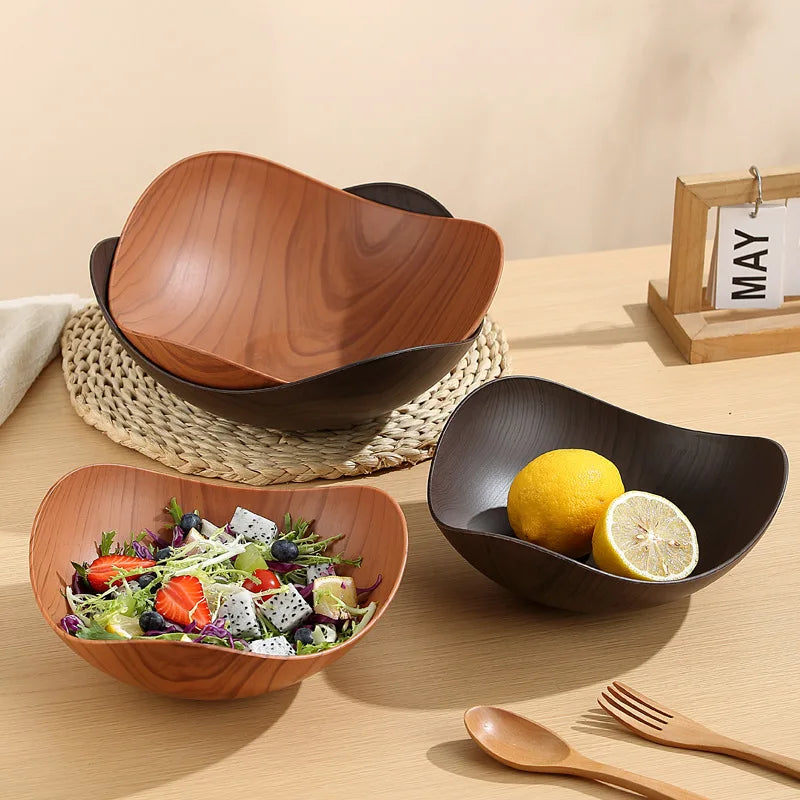 Triangular Wood Grain Serving Bowl – Stackable Snack & Fruit Dish