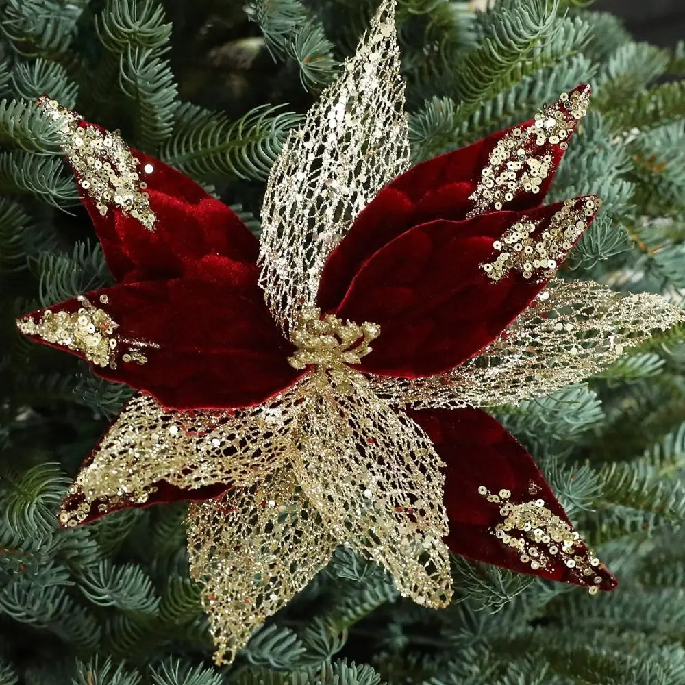 Glitter Poinsettia Artificial Christmas Flower 29cm | Festive