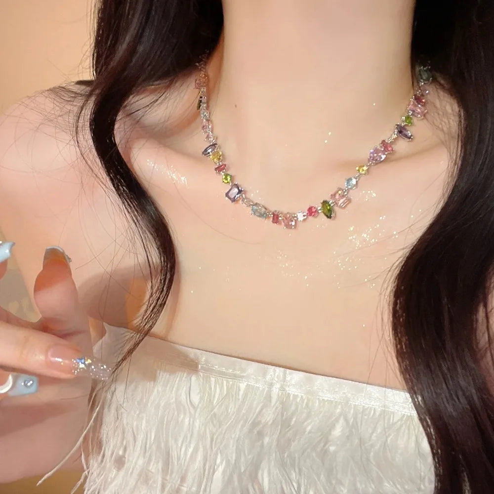 Colorful Crystal Geometric Necklace – Alloy Clavicle Chain