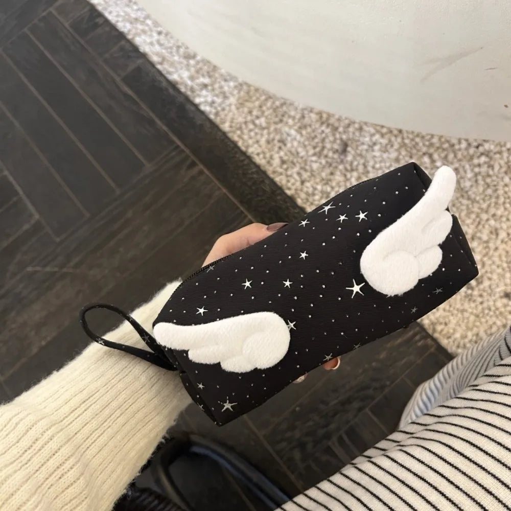 Star Print Angel Wing Pencil Case | Large Canvas Pen Bag