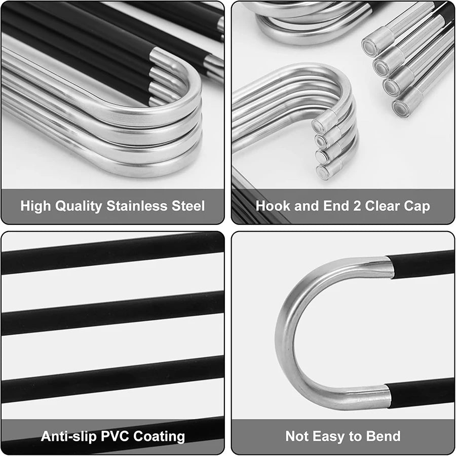 S-Shape Pants Hangers Space Saver | 5-Layer Stainless Steel