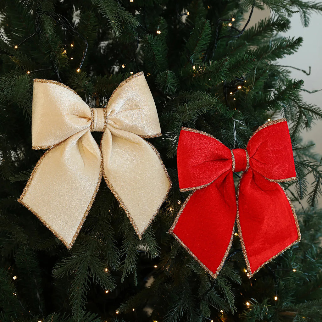 Red Velvet Gold-Edged Christmas Bow Tree Ornament