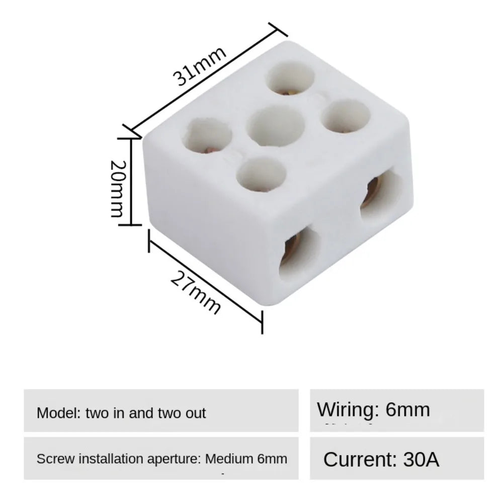 Ceramic Terminal Block 1-In/1-Out & 2-In/2-Out Screw Post 250V