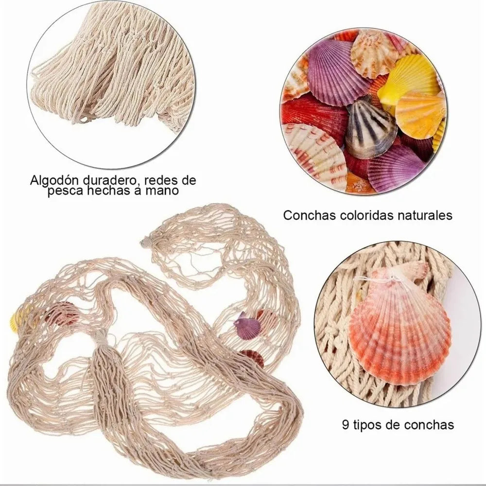 Nautical Decorative Fishing Net with Shells 1x2m – Beige