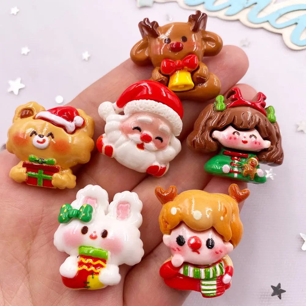 6-Piece Resin Christmas Figurines – Santa, Bear, Elk DIY Crafts