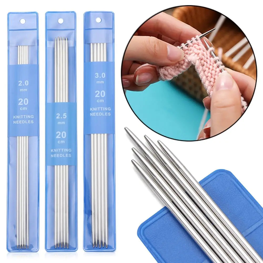 5-Piece Stainless Steel Straight Knitting Needles – 7 Sizes