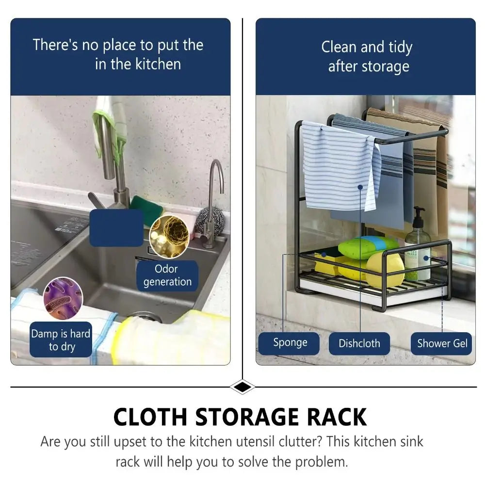 Wall-Mounted Kitchen Cloth & Sponge Rack | No-Drill Drainer