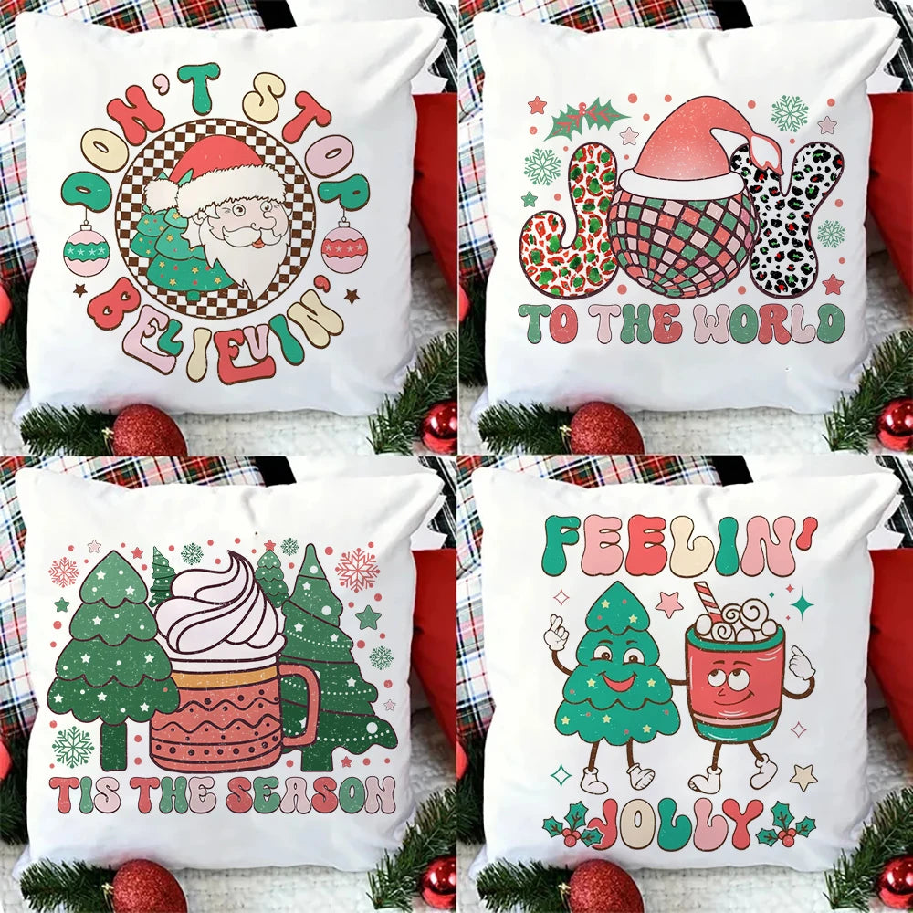 Santa Print Christmas Pillow Case | Holiday Cushion Cover 18"