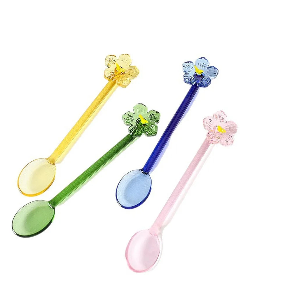 Japanese 3D Flower Borosilicate Glass Spoon – Long Handle