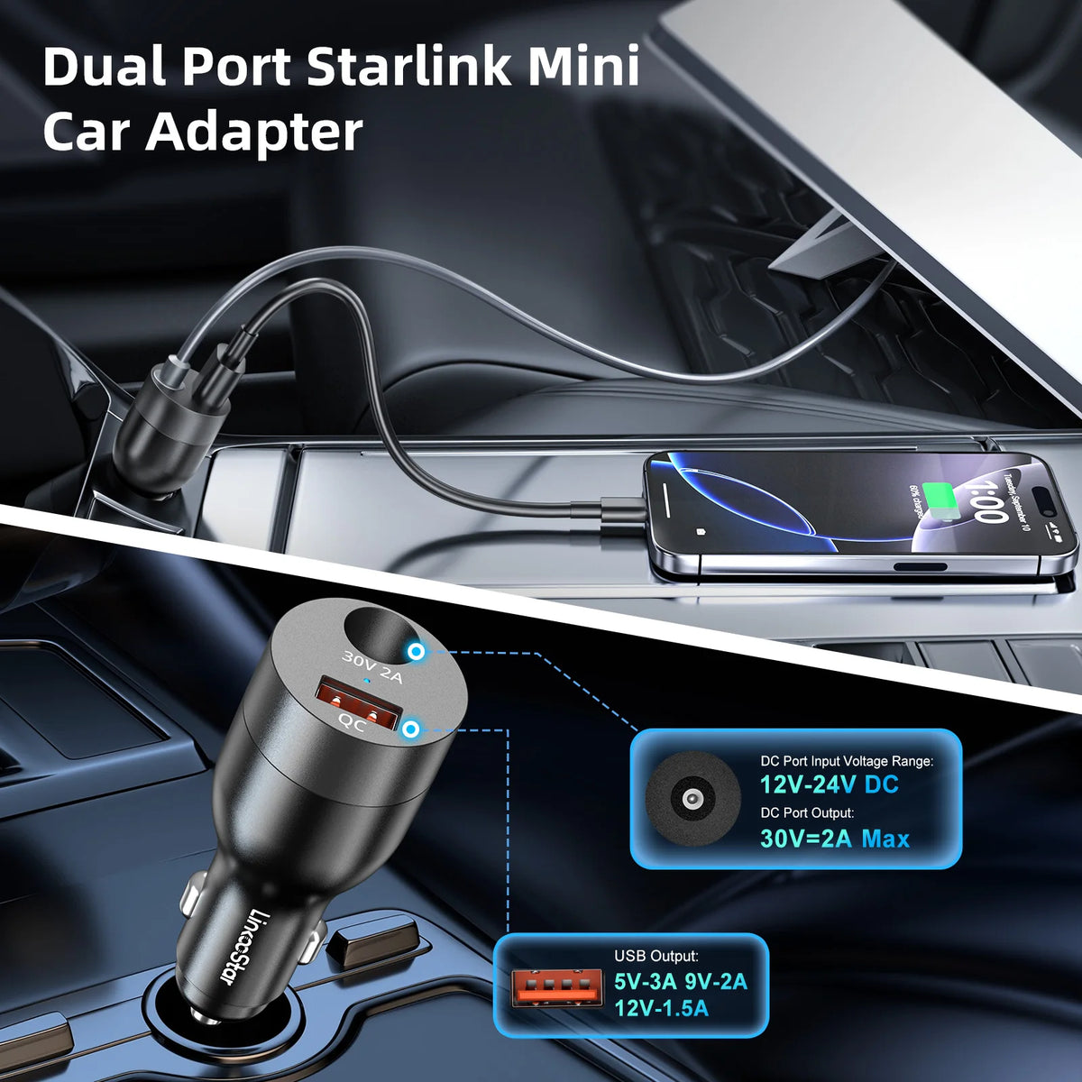 Starlink Mini Car Power Adapter 30V 2A DC Step-Up Converter
