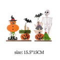 Halloween Wooden Table Centerpiece – Bat Ghost Skull Décor