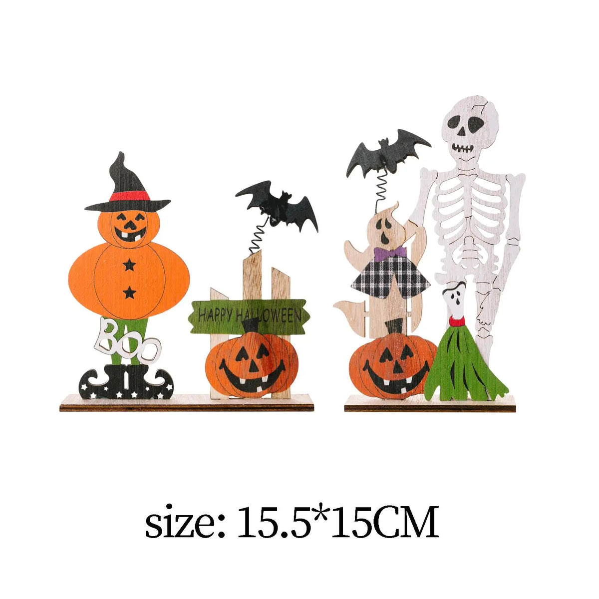 Halloween Wooden Table Centerpiece – Bat Ghost Skull Décor