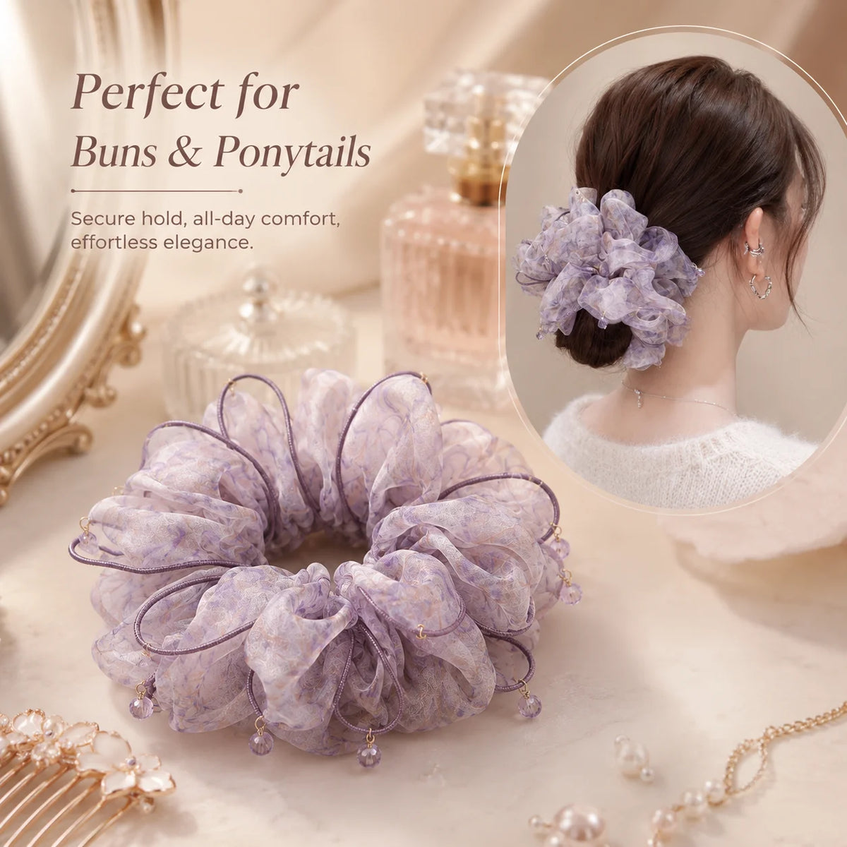 Double Layer Mesh Headband Women – Bun, Ponytail & Floral
