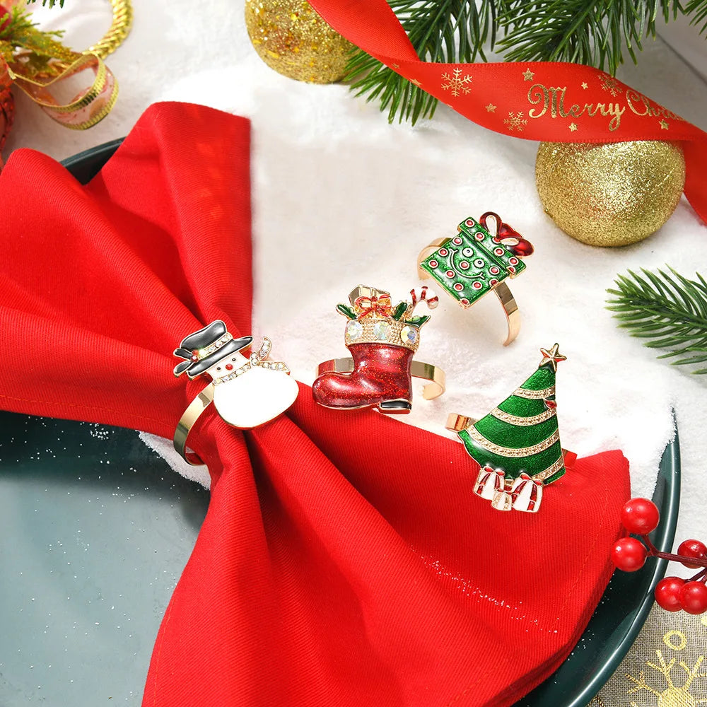 Snowflake Pearl Rhinestone Metal Napkin Rings – Christmas Décor