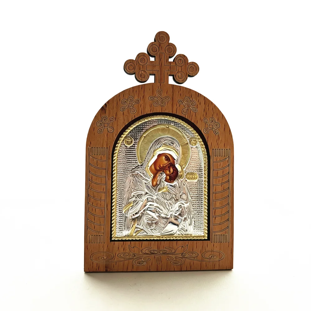 Wooden Orthodox Icon Jesus & Virgin Mary | Religious Decor