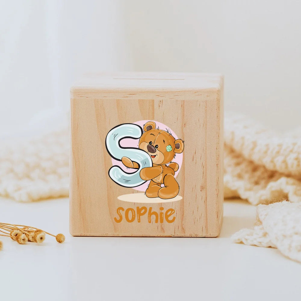 Personalized Wooden Coin Bank – Custom Name Money Box for Kids