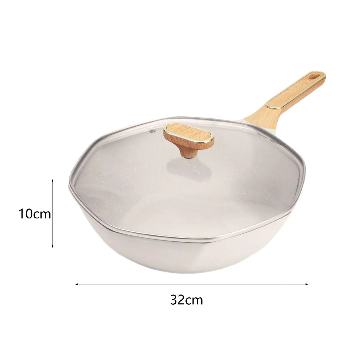 Octagonal Nonstick Iron Frying Pan with Lid & Wood Handle
