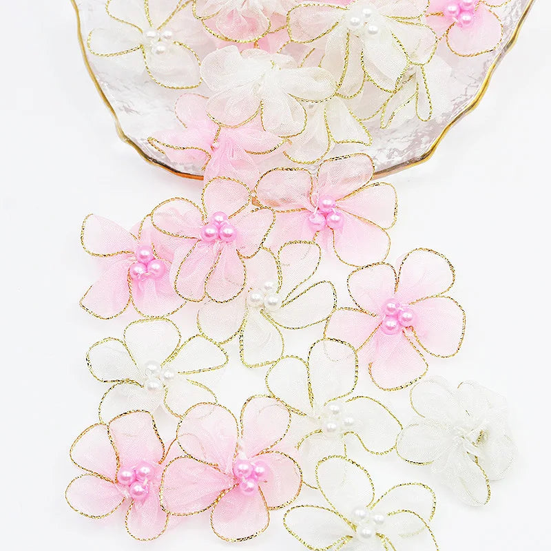 30-Pack 35mm Handmade Satin Ribbon Flowers – Hair & Craft DIY