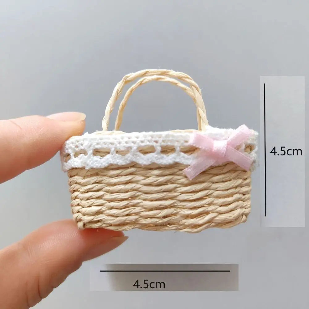 Miniature Hand-Woven Basket for BJD & Ob11 Dollhouse Decor