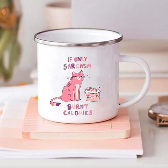 "6 Signs You're Secretly a Cat" Funny Enamel Coffee Mug