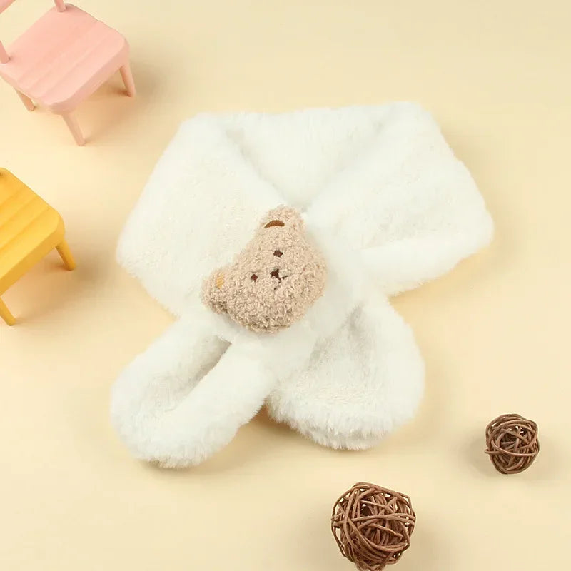 Kids Plush Cartoon Bear Scarf | Soft Faux Fur Baby Neckerchief