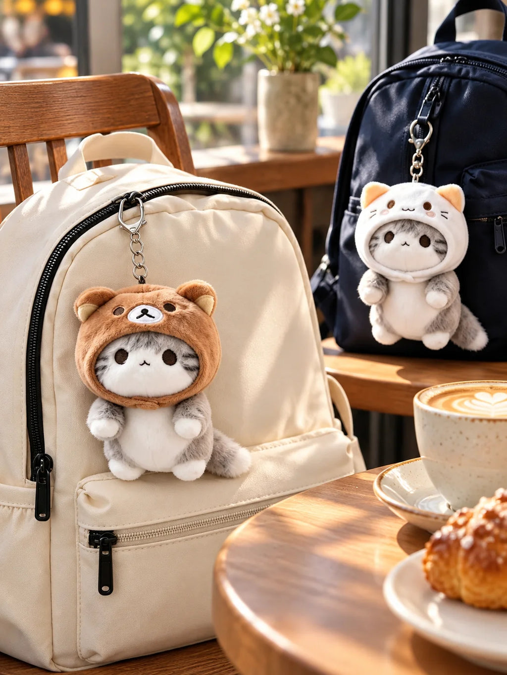 Cute Gray Plush Cat Keychain – Kawaii Kitten Bag Charm