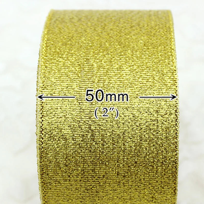 25 Yards Gold & Silver Metallic Ribbon 50mm – Gift & Wedding