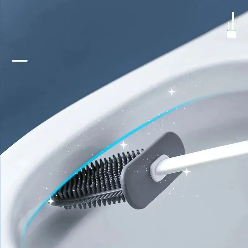 Silicone Toilet Brush & Holder – Flat Head Wall Mount Set