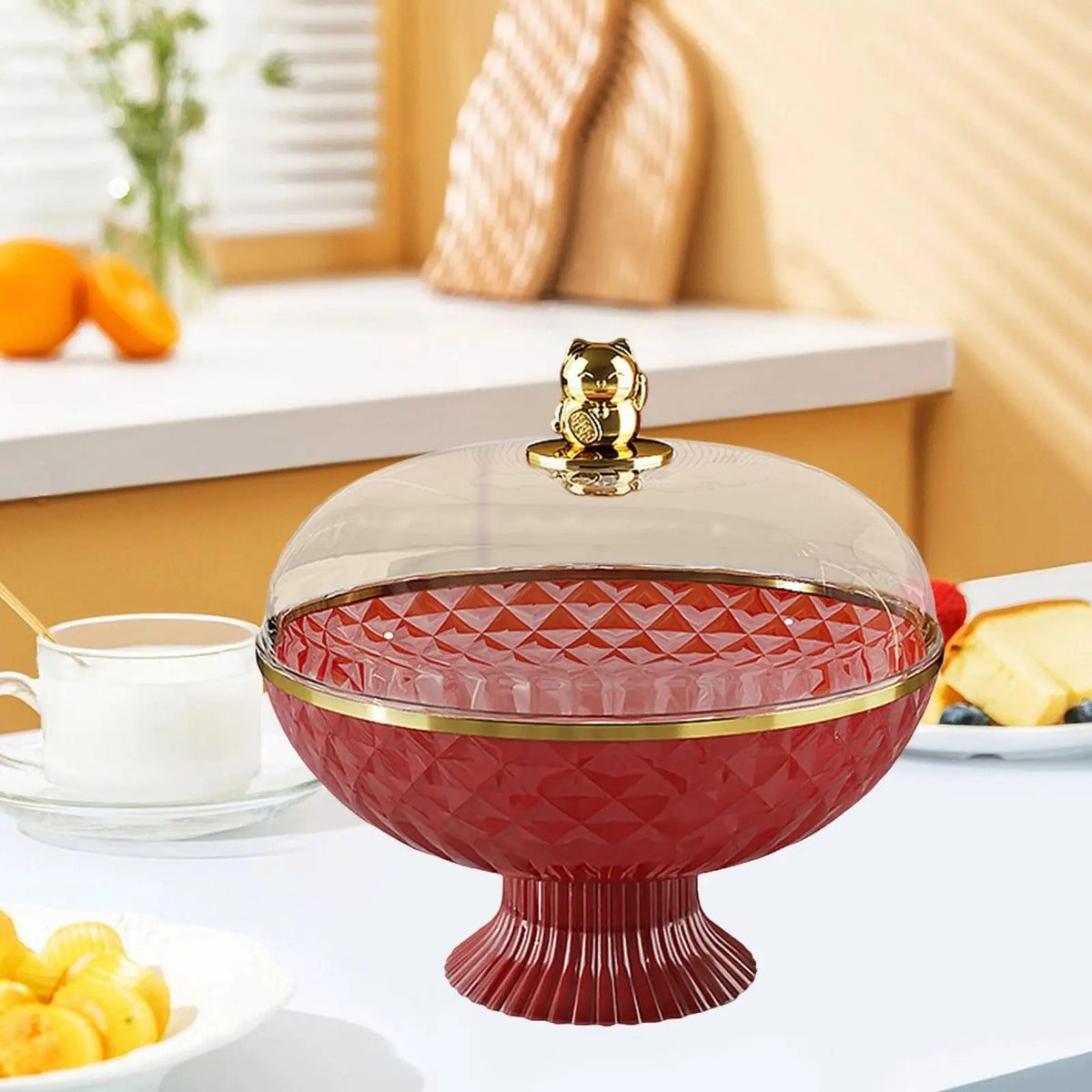 Kesoto Pedestal Fruit Bowl with Transparent Lid & Drainage
