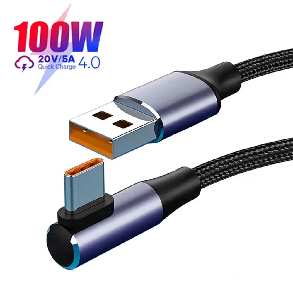 100W PD Right Angle USB-A to USB-C Fast Charging Cable
