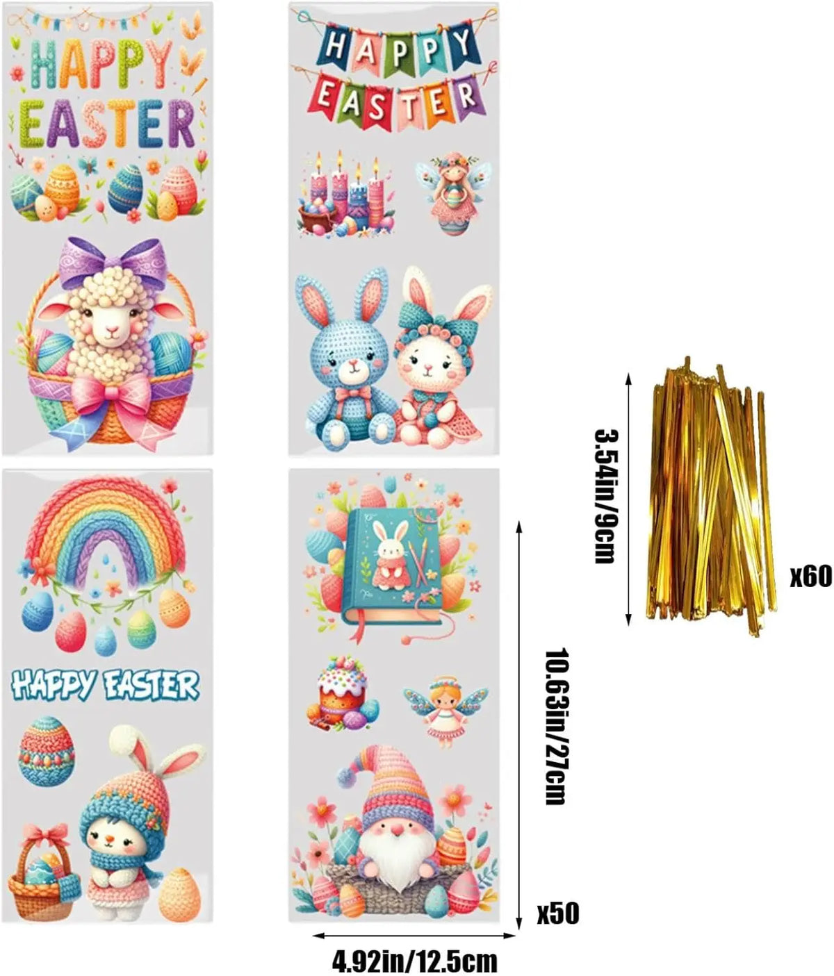 50-Pack Easter Candy Bags – Bunny, Chick & Egg Gift Bags