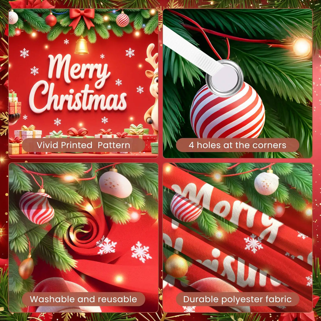 Christmas Backdrop Red Bow & Tree Holiday Banner 180x110cm