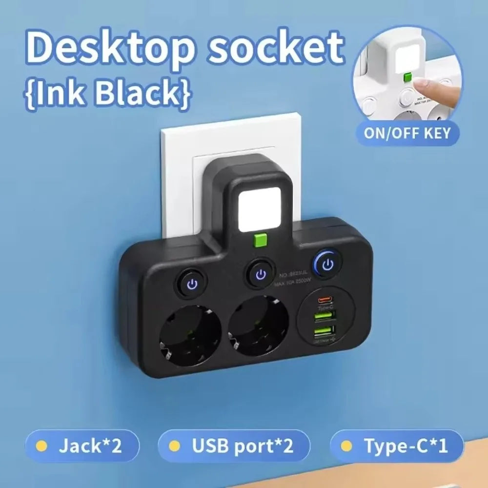 EU Wall Socket 2–5 Plugs with USB Type-C Ports | 2500W