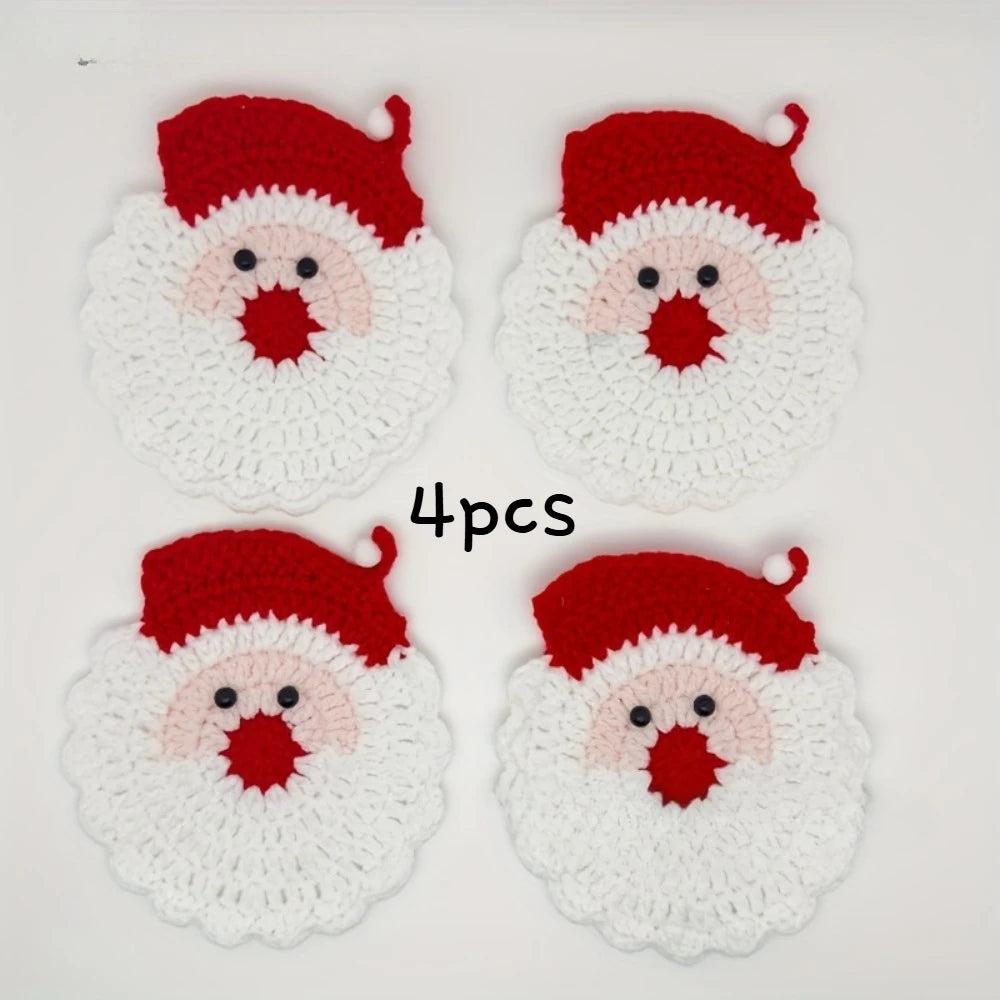 Handmade Crochet Santa Coasters – Holiday Drink Mats