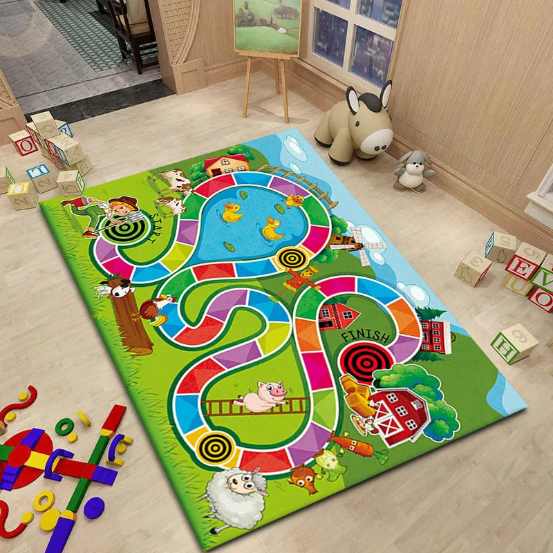 Snakes & Ladders Game Pattern Rug – Kids Play Mat Carpet