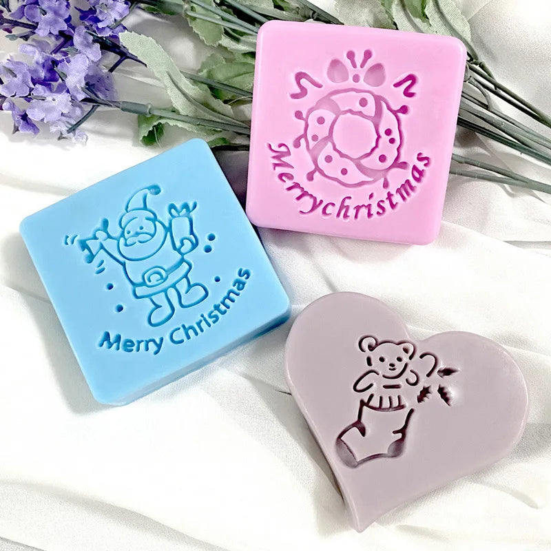 Christmas Acrylic Soap Stamp Set – Xmas Tree & Animal Designs