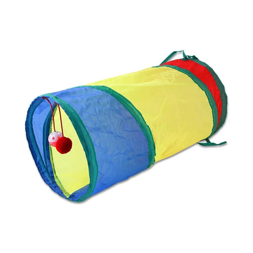 Collapsible Rainbow Cat Tunnel Toy with Hanging Ball