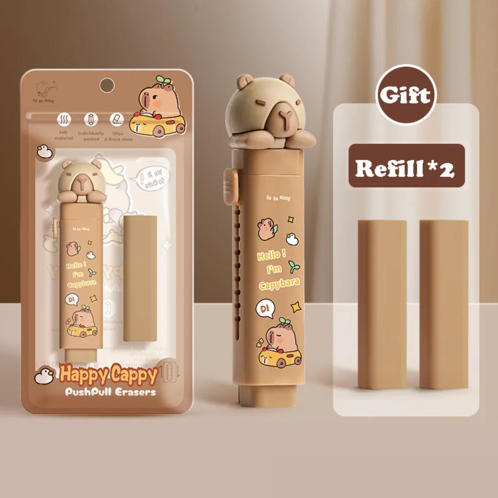 Cute Capybara Push-Pull Eraser with 2 Replaceable Cores