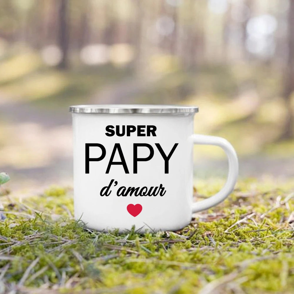 Super Papy Mamie Enamel Mug – Grandma & Grandpa Gift