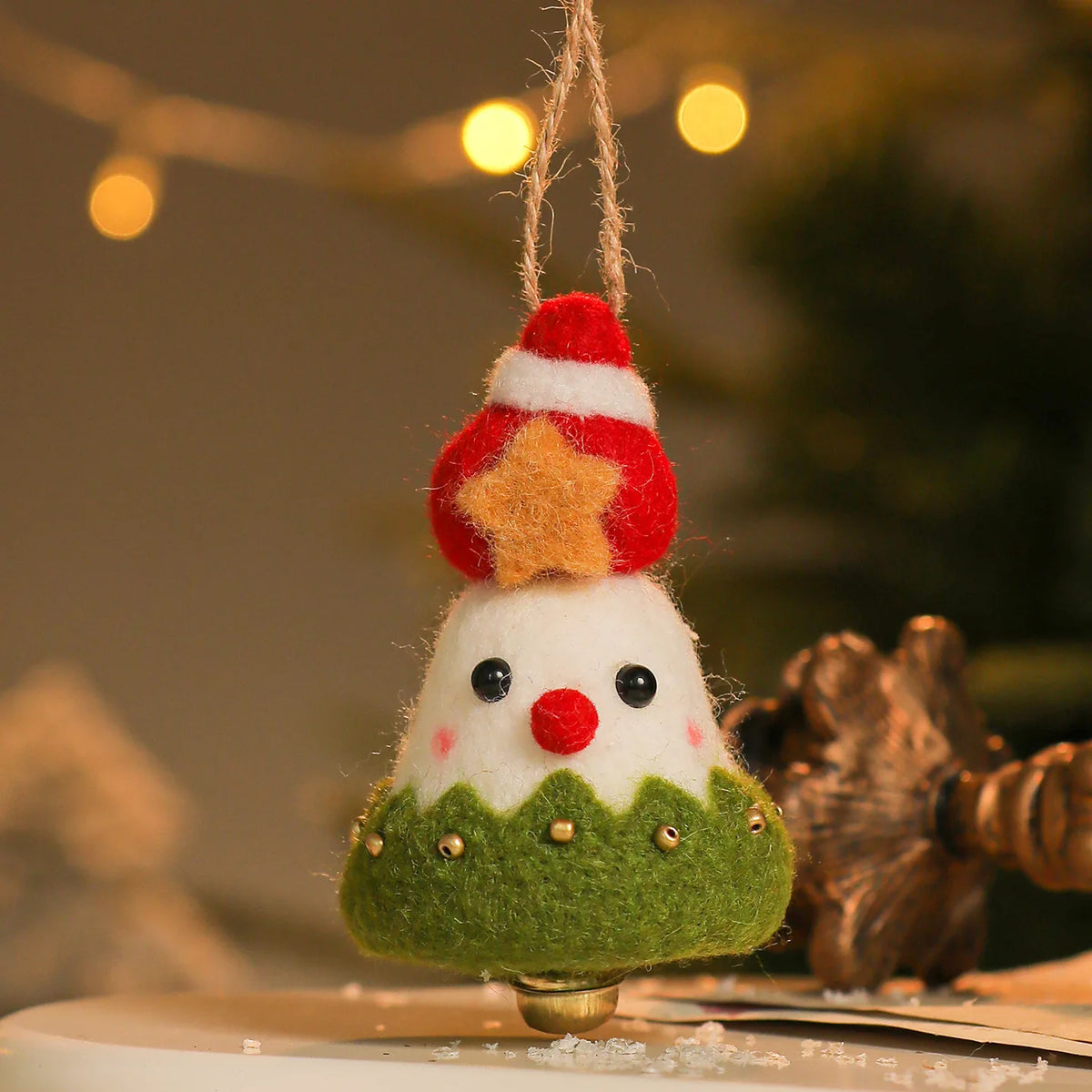 Wool Felt Christmas Bell Ornaments – Santa & Snowman