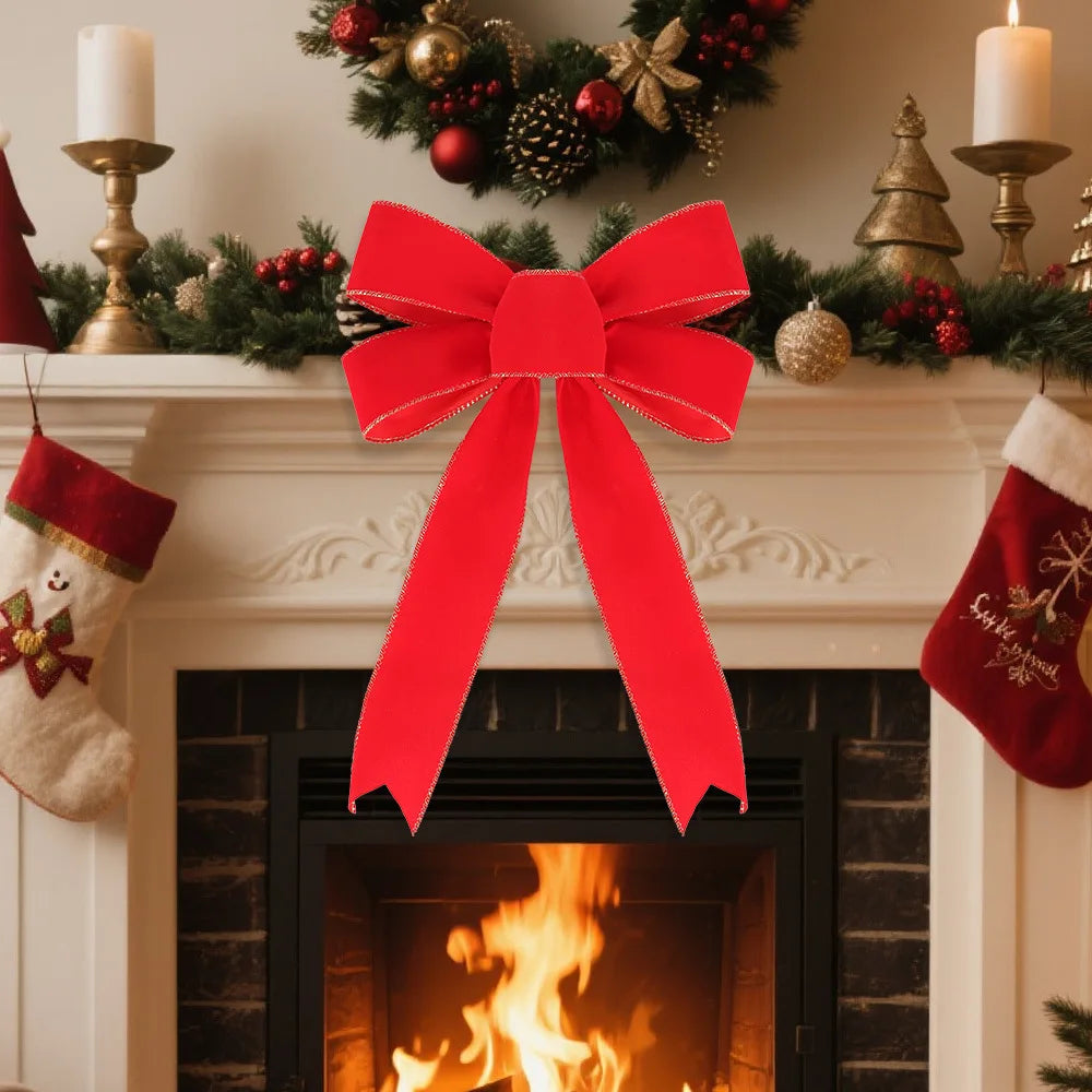 Red Velvet Christmas Bow Ornament – Handmade Flocking Décor