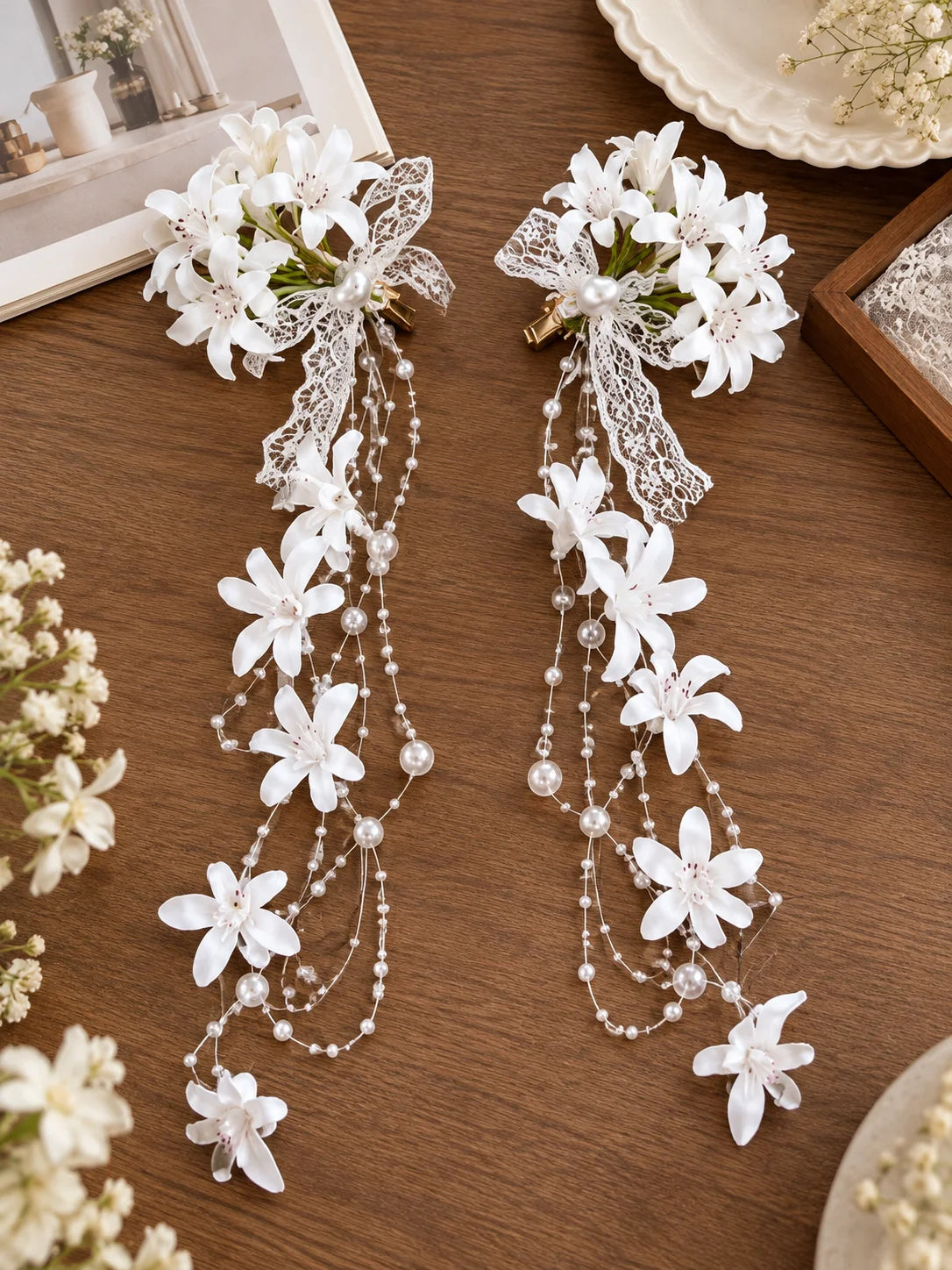 Lace Bow Flower Tassel Hair Clip – Floral Duckbill Hairpin