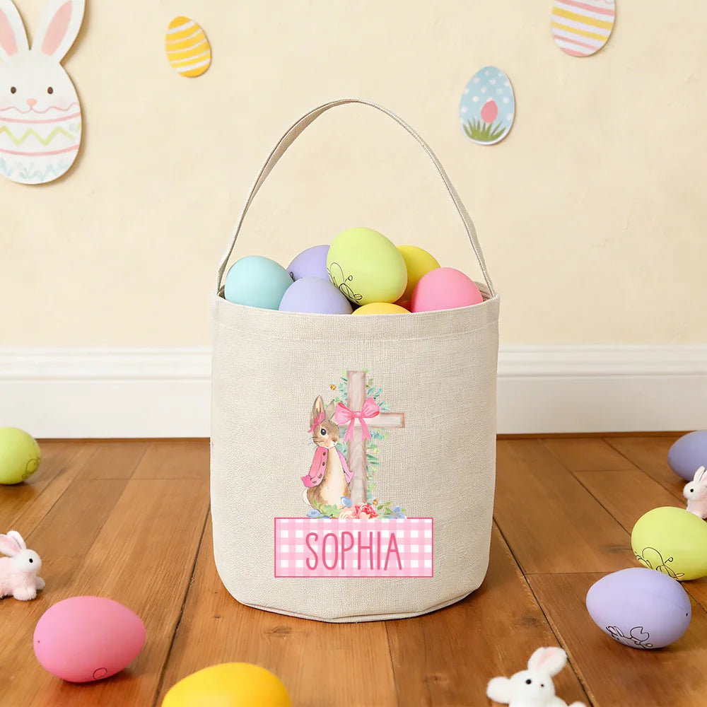 Personalized Easter Basket – Custom Bunny Egg Hunt Bag for Kids