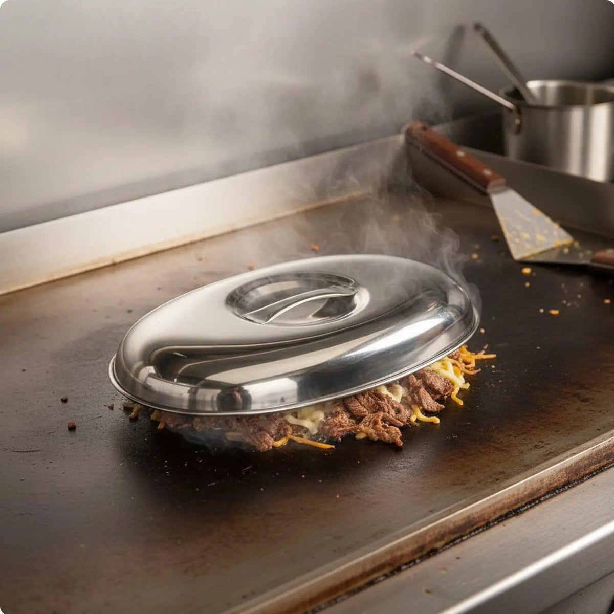 Round Stainless Steel Teppanyaki Cover – Heat Retention Lid