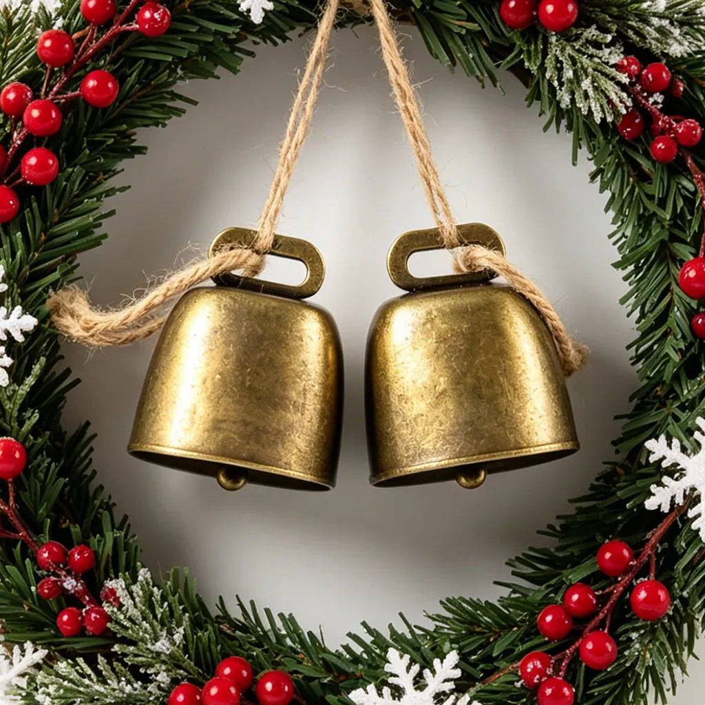 Retro Horn Christmas Pendant Ornaments – 2-Pack | Antique Copper